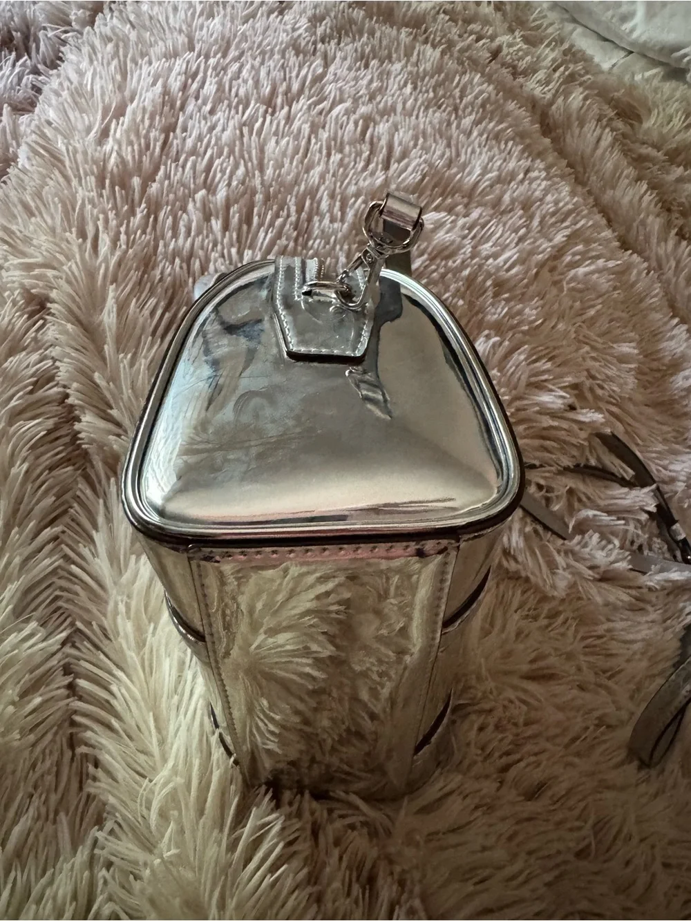 Michael Kors Metallic Silver Mirror Mini Barrel Satchel Crossbody Bag